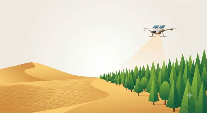 Solar-powered drones and straw checkerboards driving ecological restoration along the Great Green Wall.